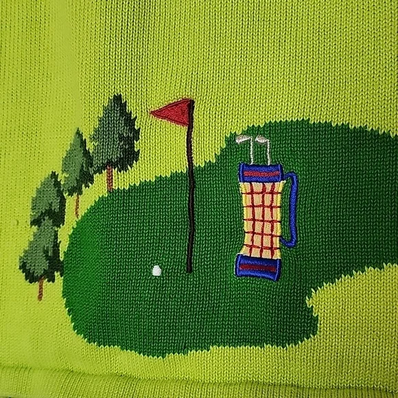 Vintage Classic Marisa Christina Green Golf Course Button Down Sweater Graphic - Picture 6 of 13